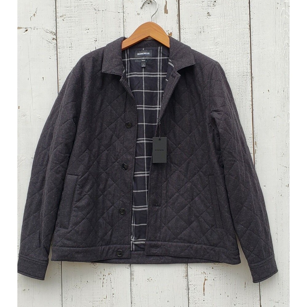 Bonobos Quilted Jacket Pea Coat Mens Sz L Cotton / Wool Charcoal Gray NEW